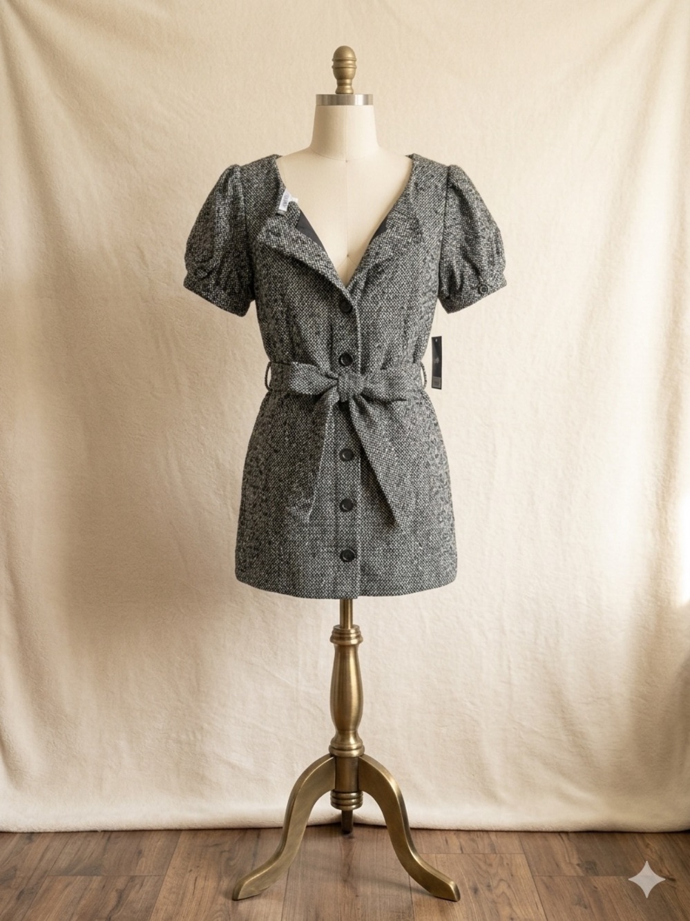 Jennifer Lopez Sand Tweed Women's XL White Belted Button Mid Jacket